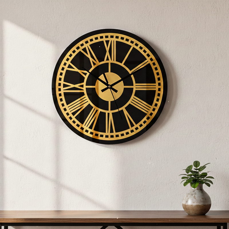 Black and gold wall clock