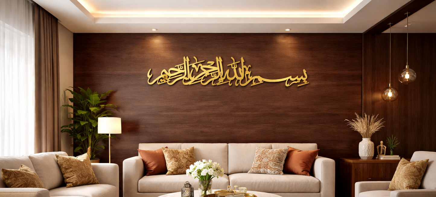 Modern living room with beige sofas, a coffee table, and decorative elements.