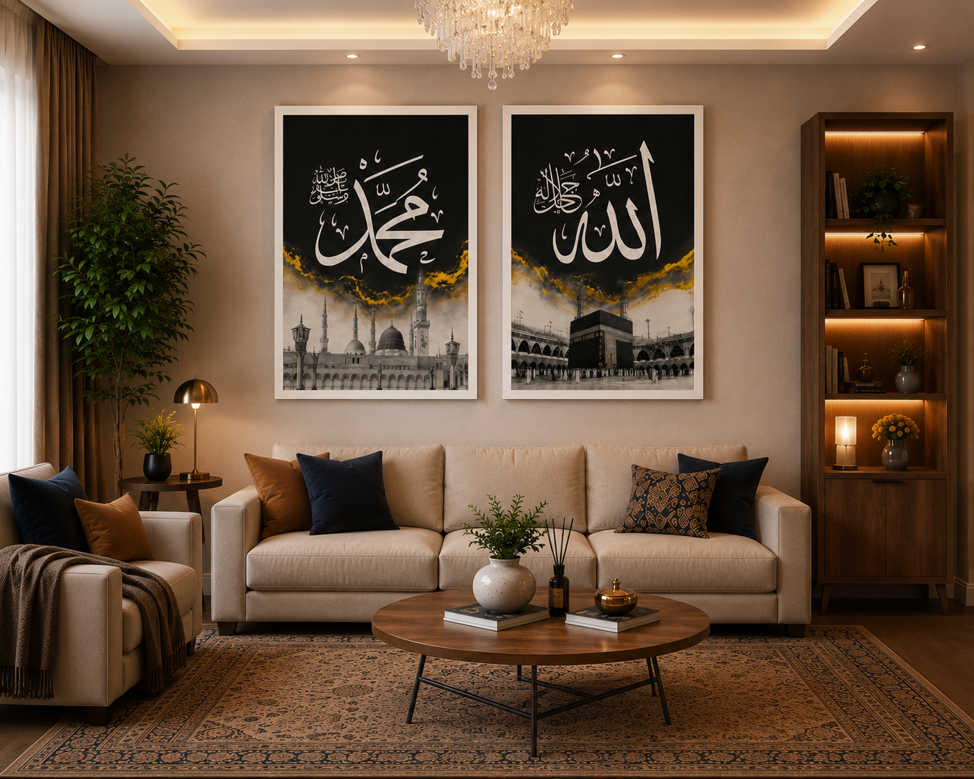 Allah & Muhammad Calligraphy Wall Art – Set of 2 | Islamic Home Decor