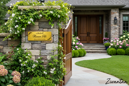 Personalized Islamic House Nameplate - Gold Acrylic with Quranic Calligraphy