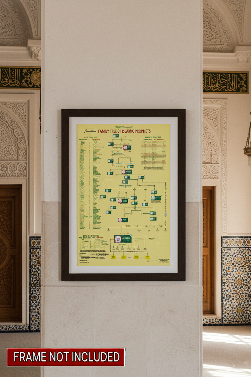 Framed chart on a wall with decorative Islamic architectural elements
