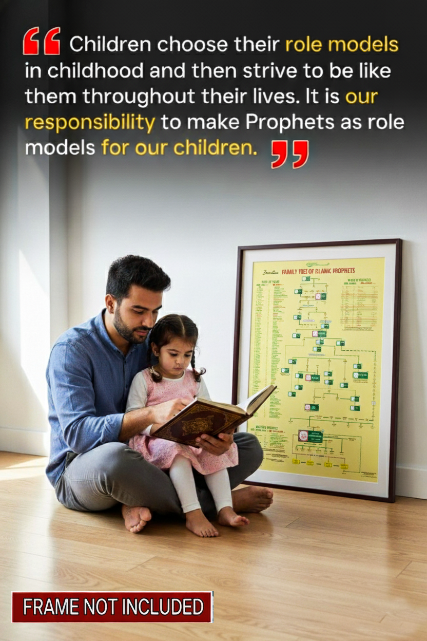 Man and child reading a book together on a wooden floor with a framed poster in the background.