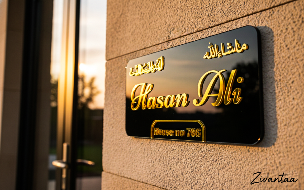 Customisable Islamic Name Plate - Rectangle Shape | Personalised Door Sign