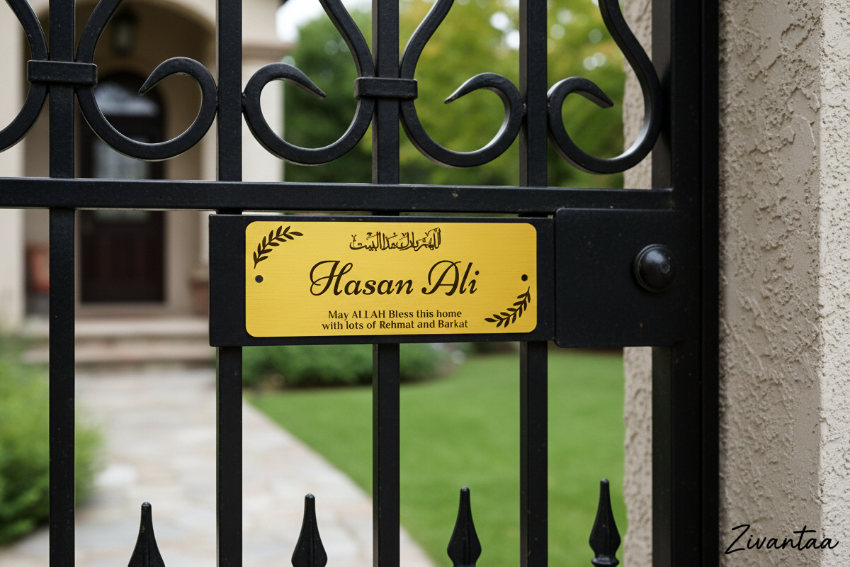 Personalized Islamic House Nameplate - Gold Acrylic with Quranic Calligraphy
