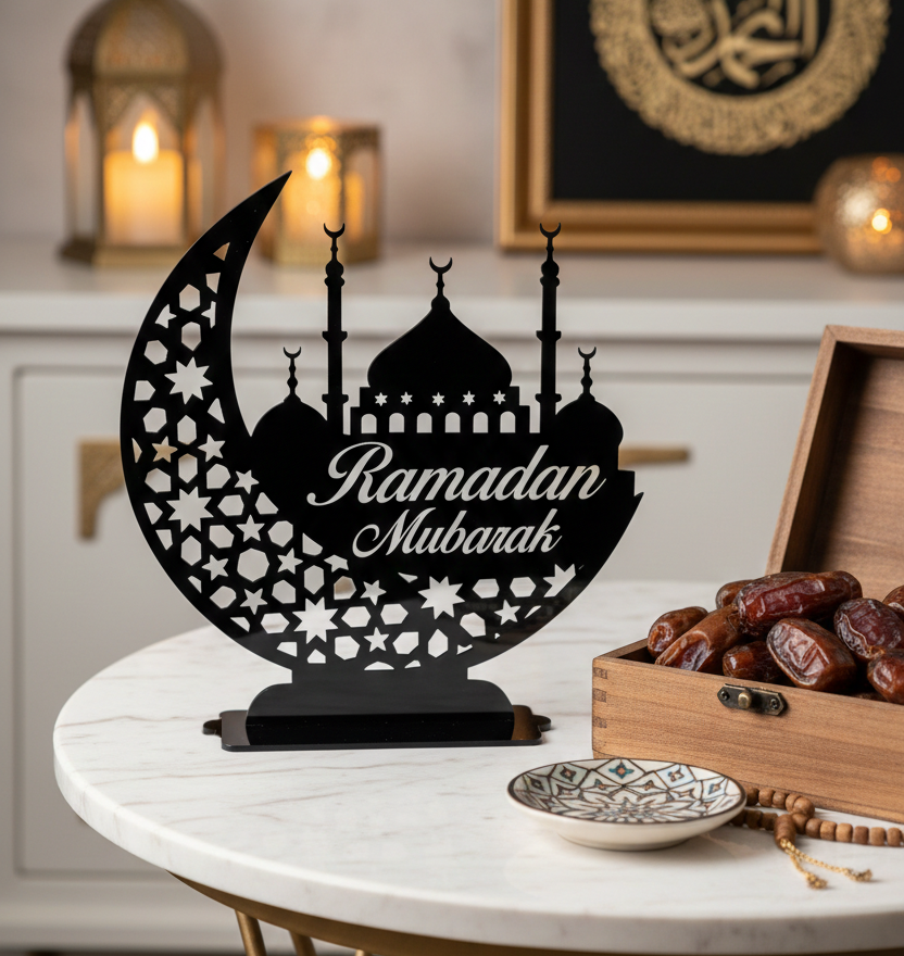 Ramadan Mubarak Table Stand - Islamic Crescent Moon Decor